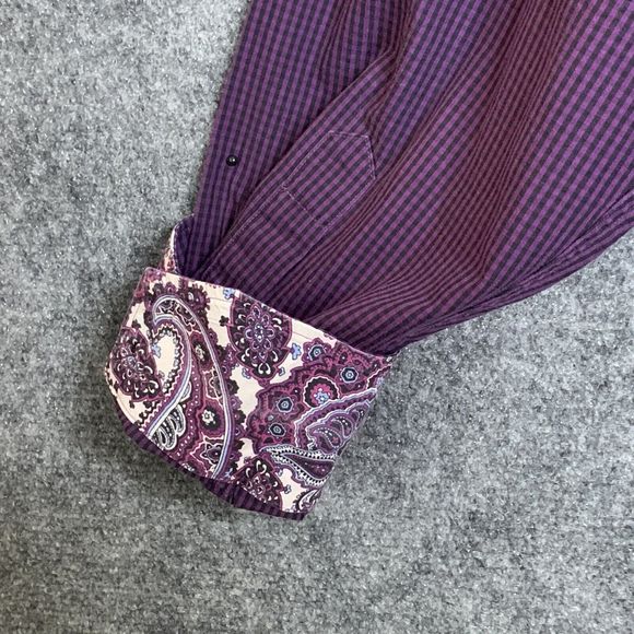 Thomas Dean Button Up Shirt Men Size XL Purple Check Flip Cuff ￼Pima Cotton - Picture 11 of 11